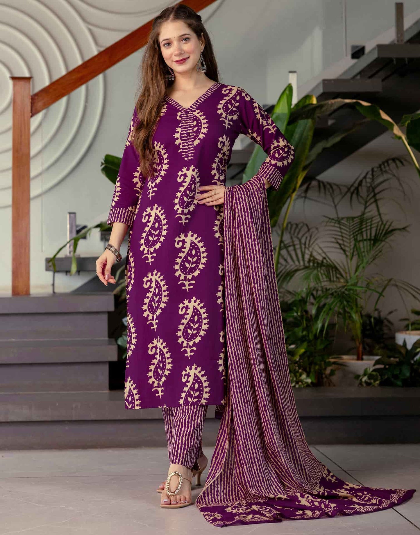 Cotton Printed Straight Kurta with Pant & Dupatta