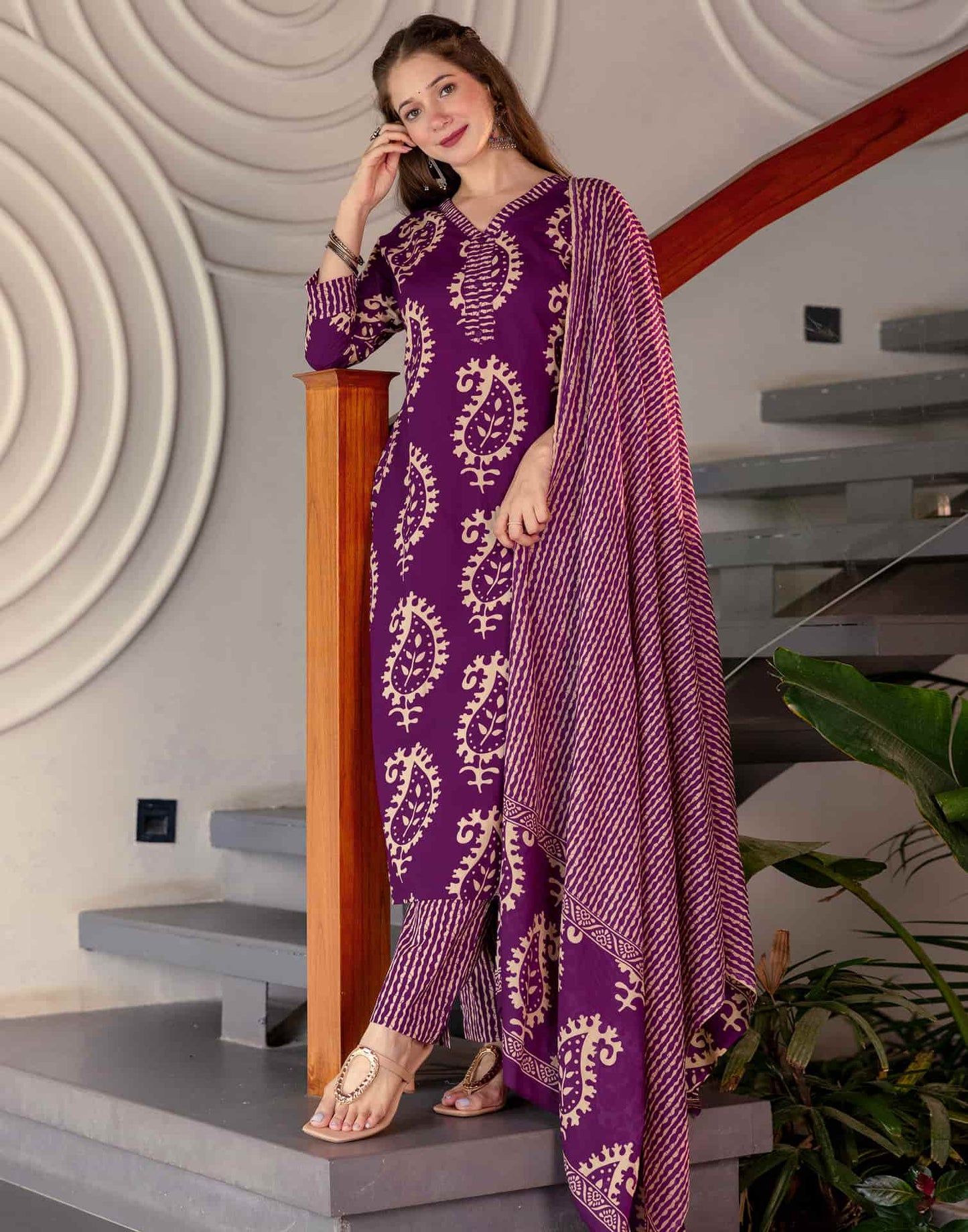 Cotton Printed Straight Kurta with Pant & Dupatta