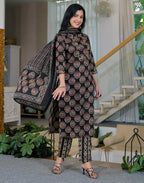 Viscose Rayon Printed Straight 3 Piece Kurta Set