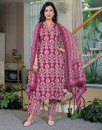 Viscose Rayon Floral Print Straight 3 Piece Kurta Set