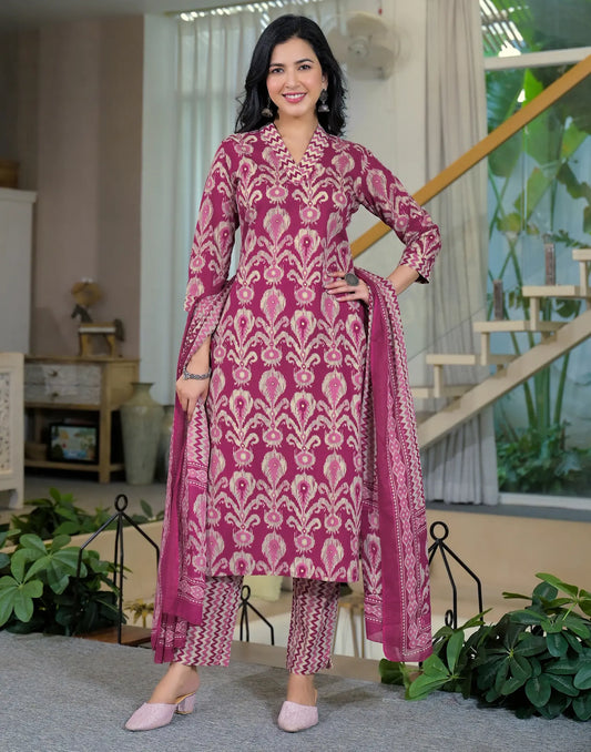 Viscose Rayon Floral Print Straight 3 Piece Kurta Set