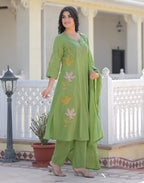 Skylee Cotton Embroidered Straight 3 Piece Kurta Set For Woman
