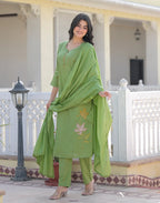 Skylee Cotton Embroidered Straight 3 Piece Kurta Set For Woman