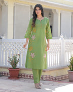 Skylee Cotton Embroidered Straight 3 Piece Kurta Set For Woman