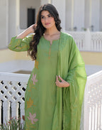Skylee Cotton Embroidered Straight 3 Piece Kurta Set For Woman