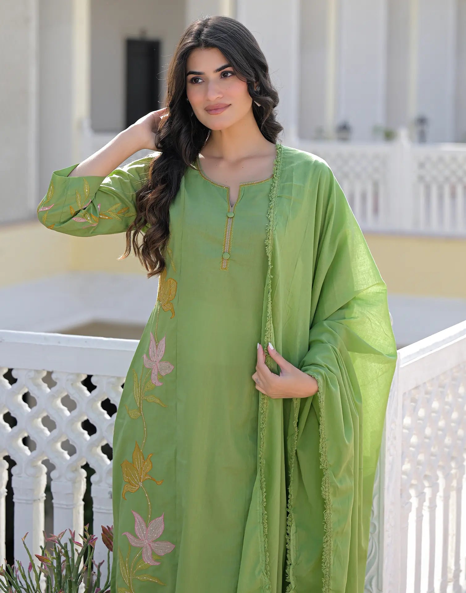 Skylee Cotton Embroidered Straight 3 Piece Kurta Set For Woman