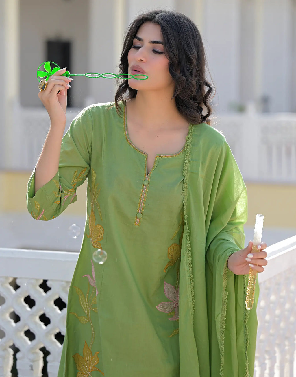 Skylee Cotton Embroidered Straight 3 Piece Kurta Set For Woman