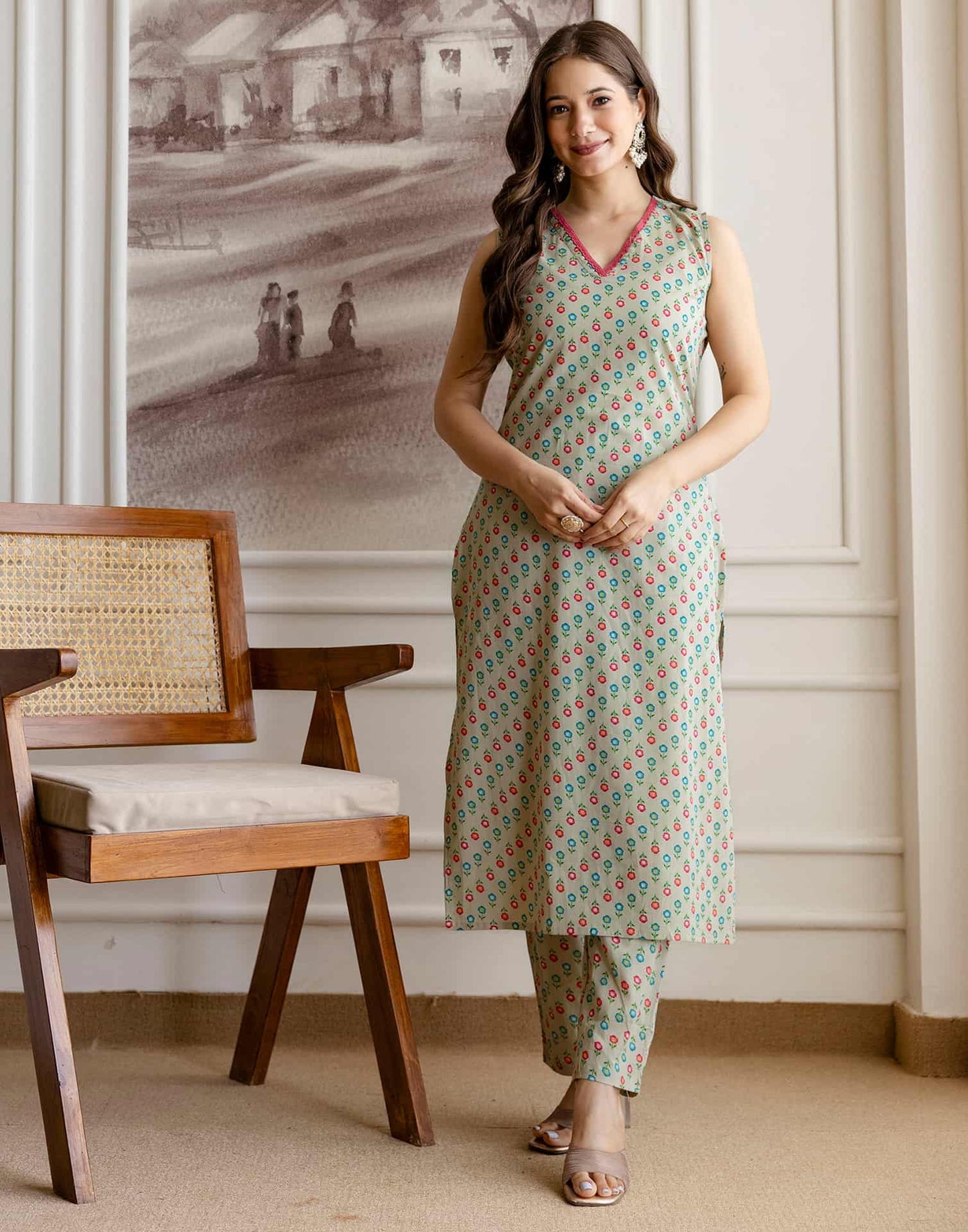 Cotton Printed Straight Kurta with Pant & Dupatta