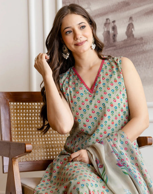 Viscose Rayon Floral Print Straight 3 Piece Kurta Set