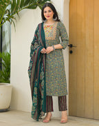 Viscose Rayon Embroidered Straight 3 Piece Kurta Set