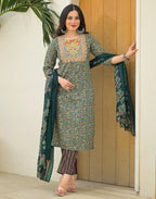 Viscose Rayon Embroidered Straight 3 Piece Kurta Set