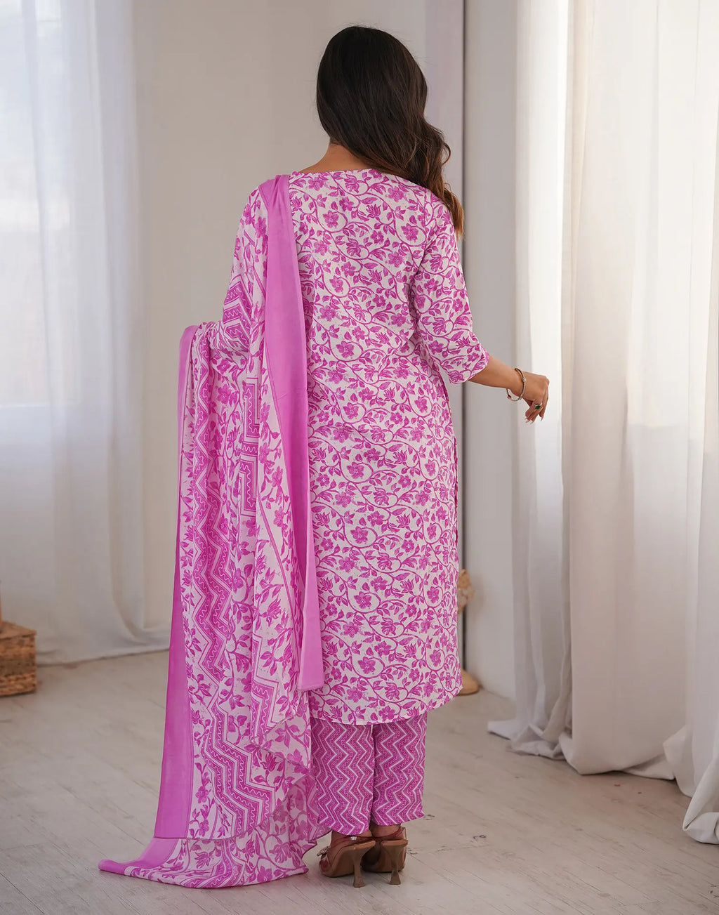 Cotton Embroidered Straight 3-Piece Kurta Set with Dupatta