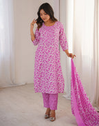 Cotton Embroidered Straight 3-Piece Kurta Set with Dupatta