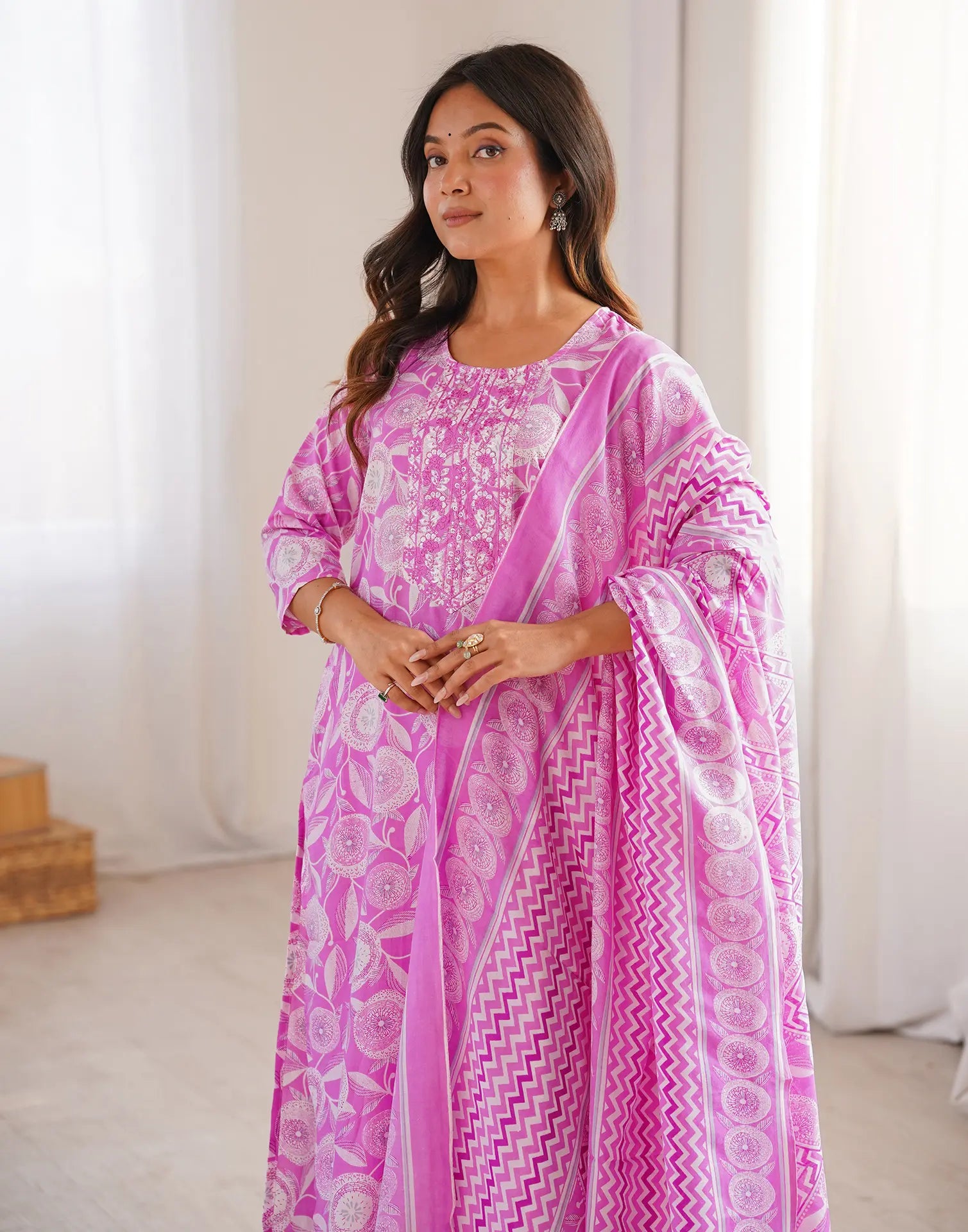 Skylee Cotton Embroidered Straight 3 Piece Kurta Set For Woman