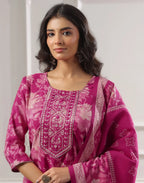 Skylee Silk Floral Print Straight 3 Piece Kurta Set For Woman