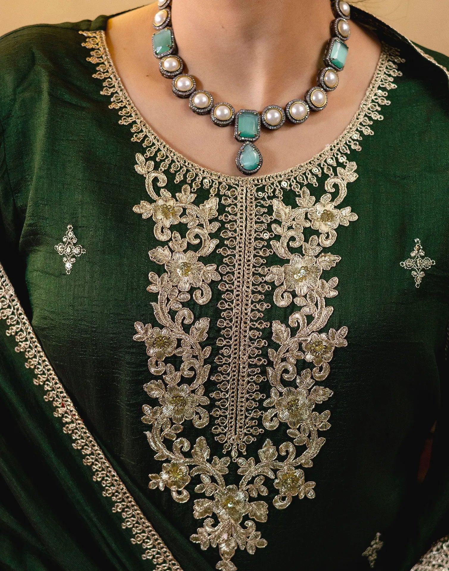 Silk Embroidered Straight 3 Piece Kurta Set