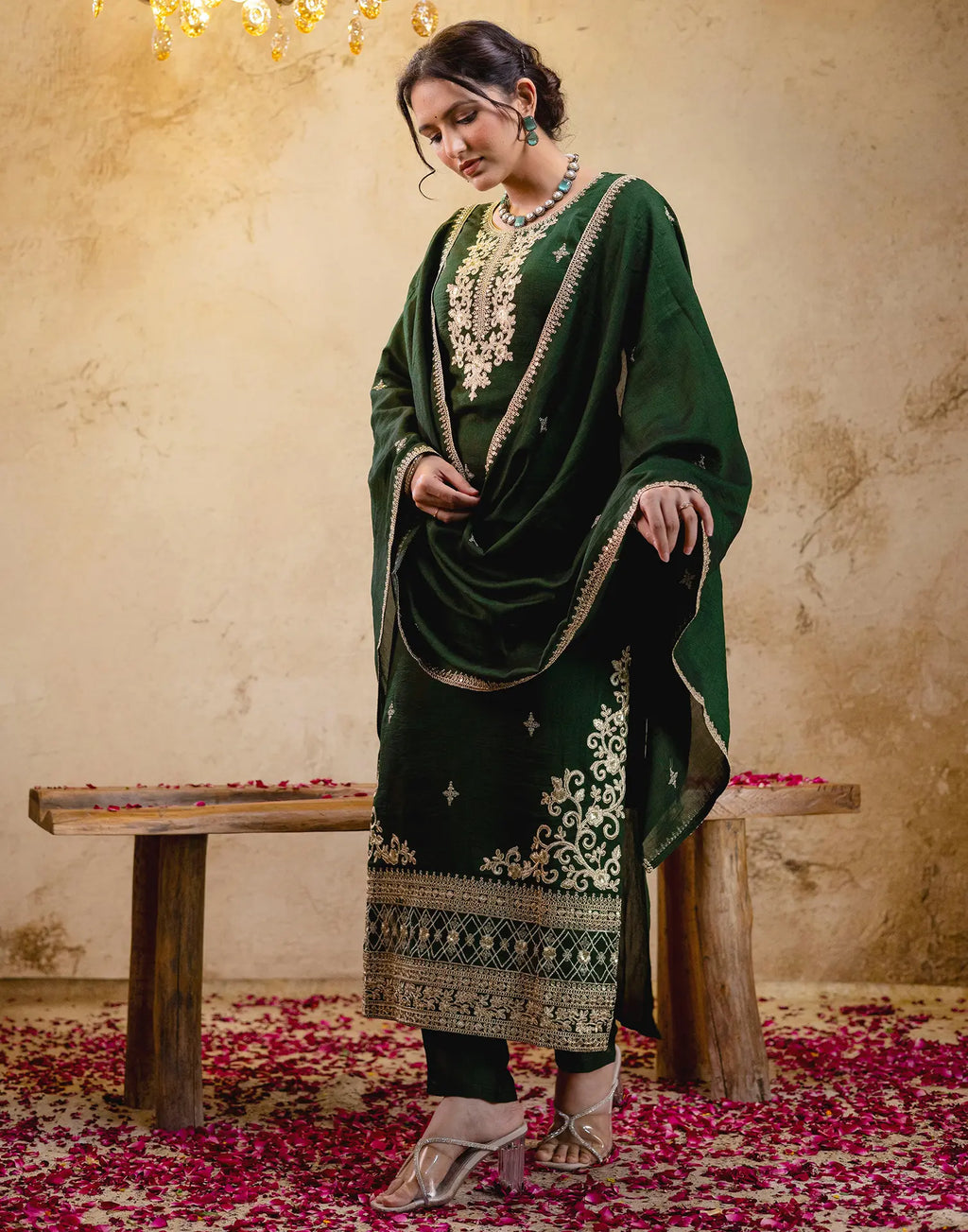 Silk Embroidered Straight 3 Piece Kurta Set
