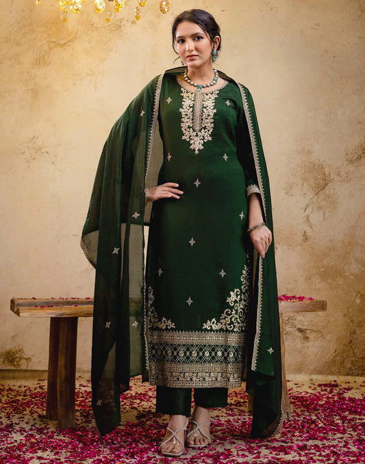 Silk Embroidered Straight 3 Piece Kurta Set