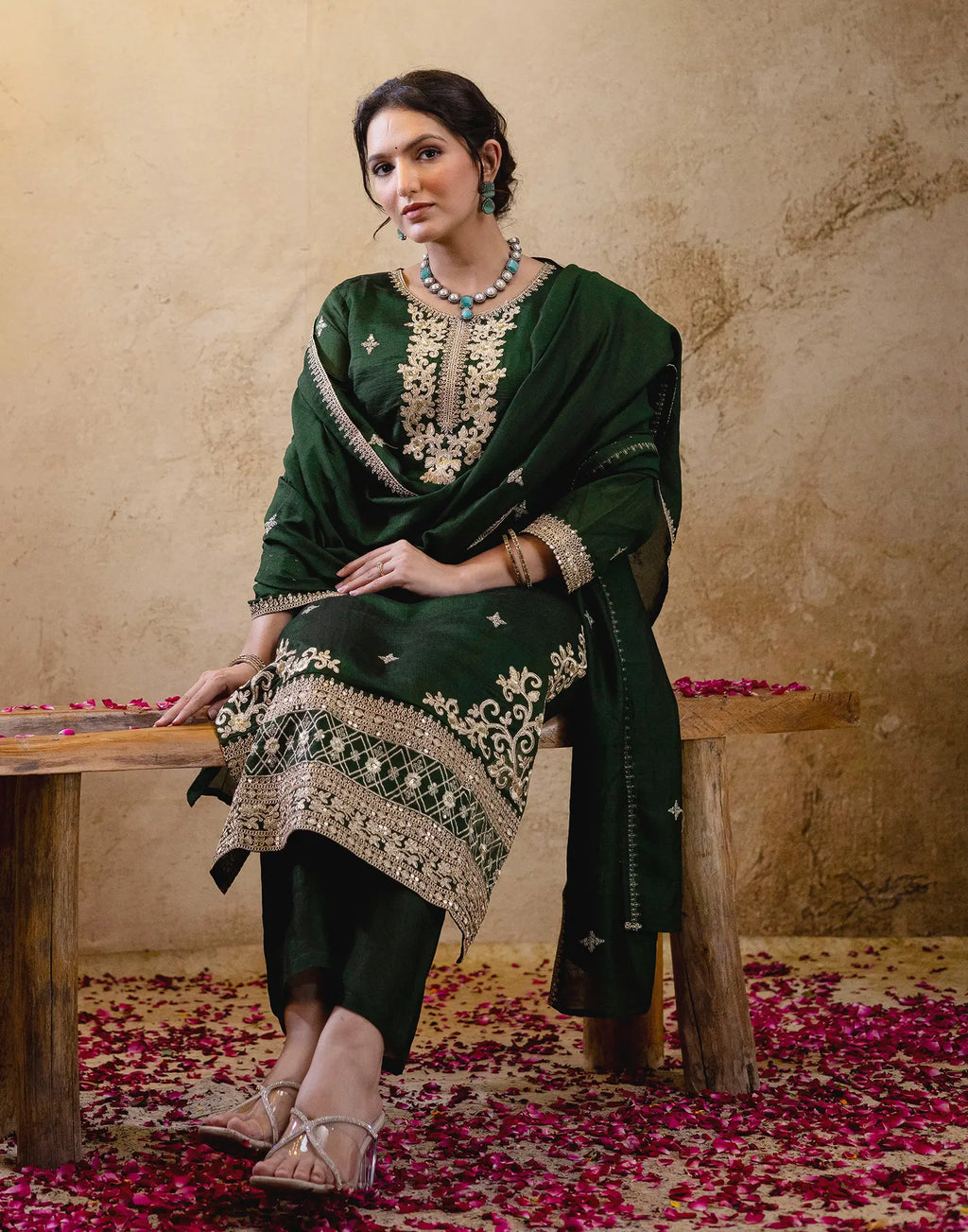 Silk Embroidered Straight 3 Piece Kurta Set