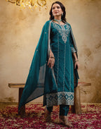 Silk Embroidered Straight 3 Piece Kurta Set