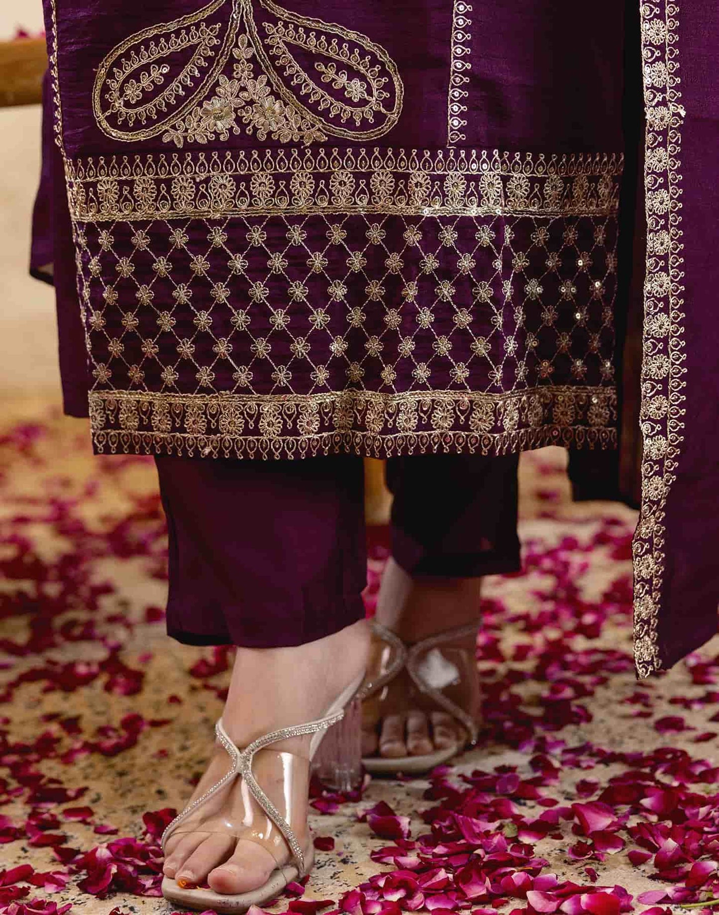 Silk Embroidered Straight Kurta with Pant & Dupatta