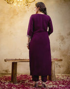 Poly Chinnon Embroidered Straight 3 Piece Kurta Set