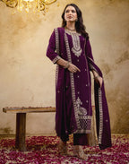Poly Chinnon Embroidered Straight 3 Piece Kurta Set