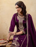 Poly Chinnon Embroidered Straight 3 Piece Kurta Set