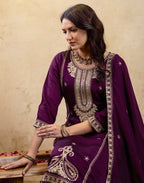 Poly Chinnon Embroidered Straight 3 Piece Kurta Set