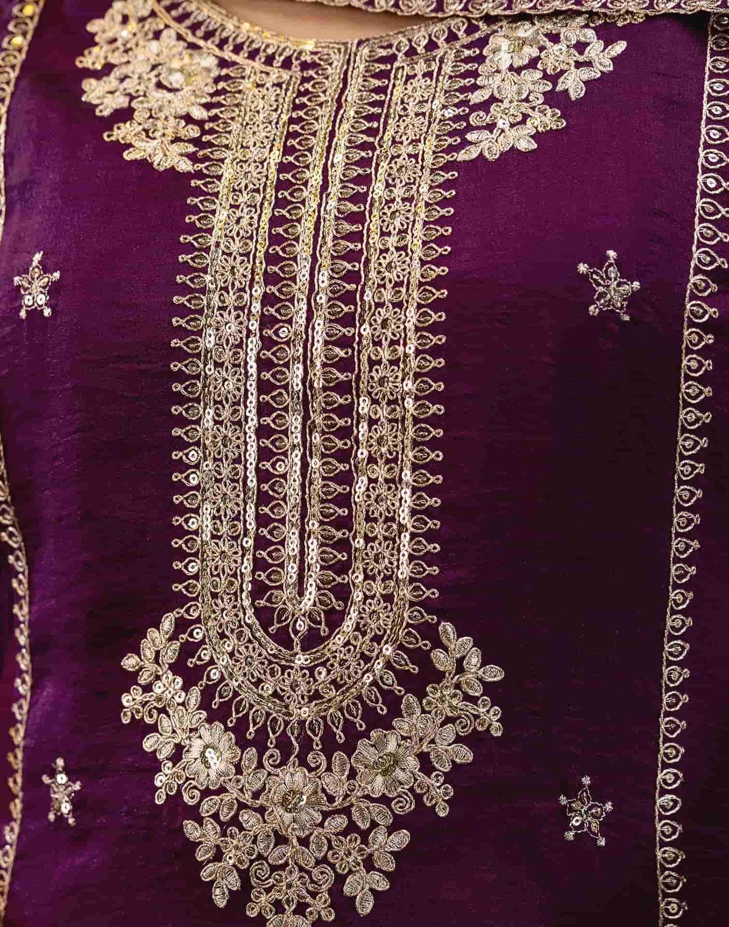 Silk Embroidered Straight Kurta with Pant & Dupatta
