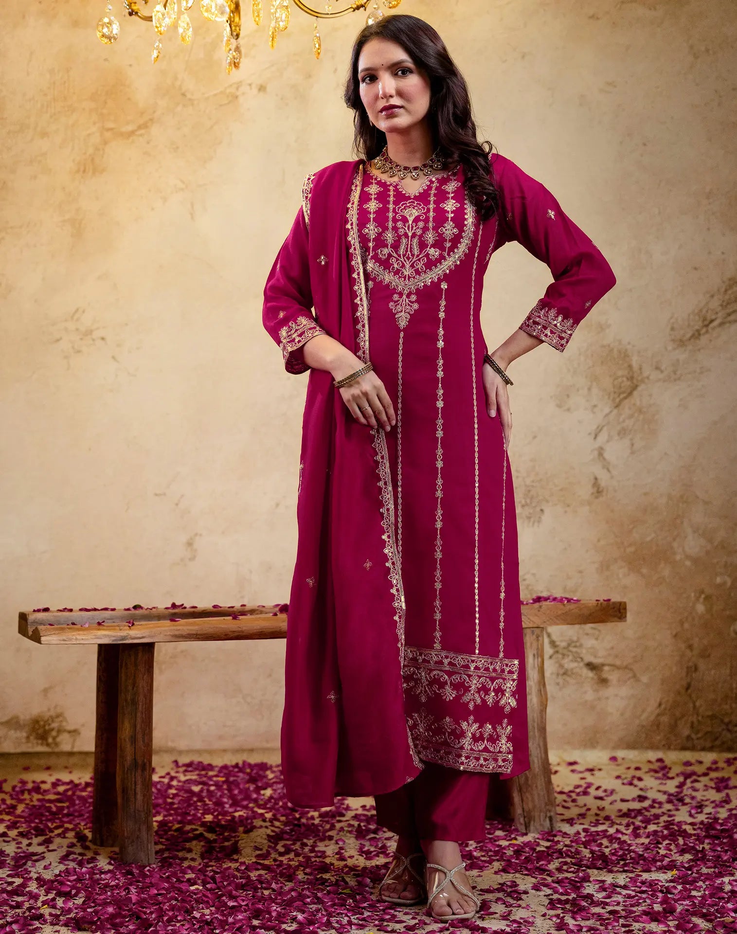 Silk Embroidered Straight 3 Piece Kurta Set