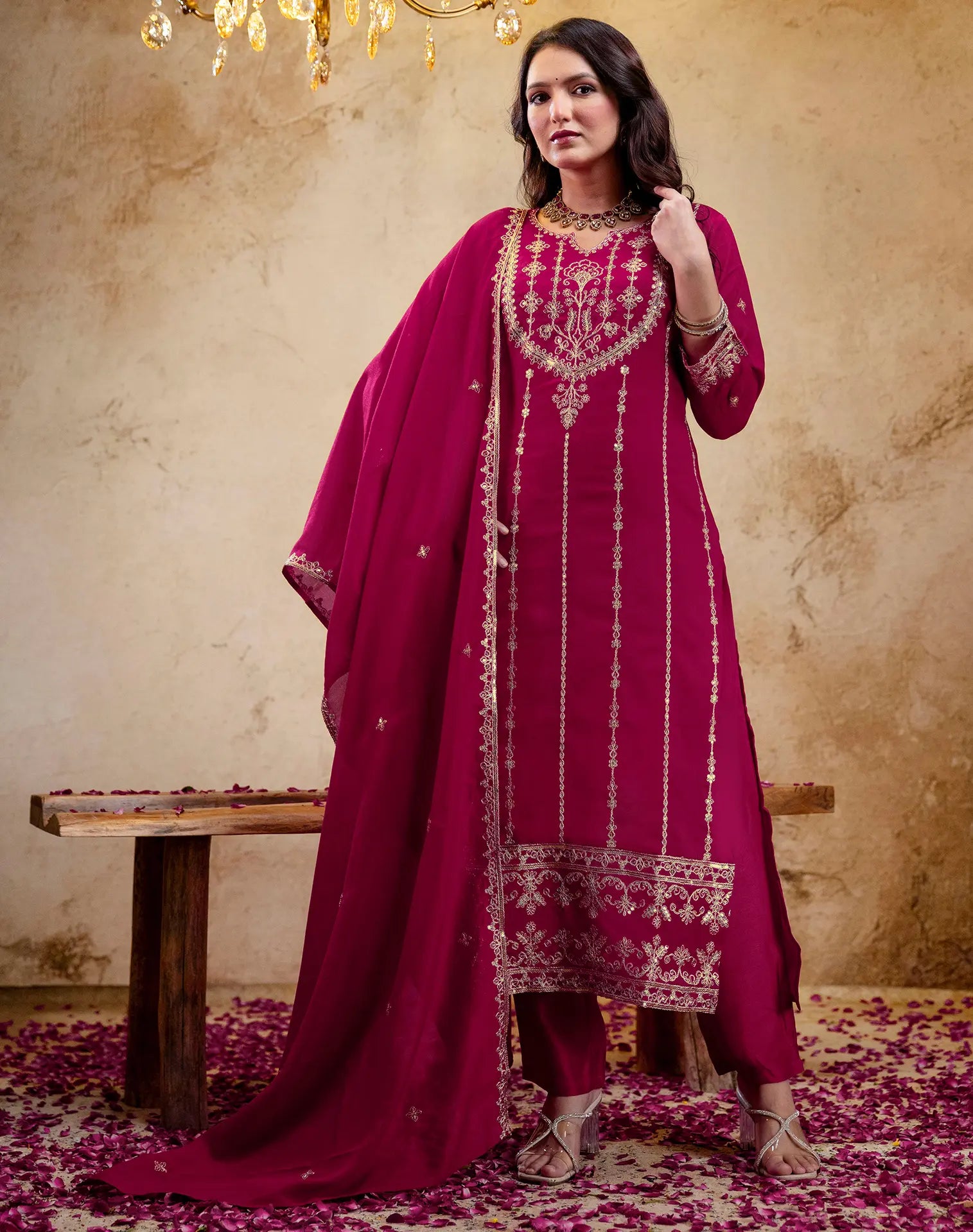 Silk Embroidered Straight 3 Piece Kurta Set