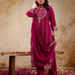 Silk Embroidered Straight Kurta with Pant & Dupatta
