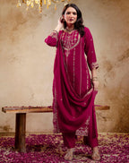 Silk Embroidered Straight 3 Piece Kurta Set