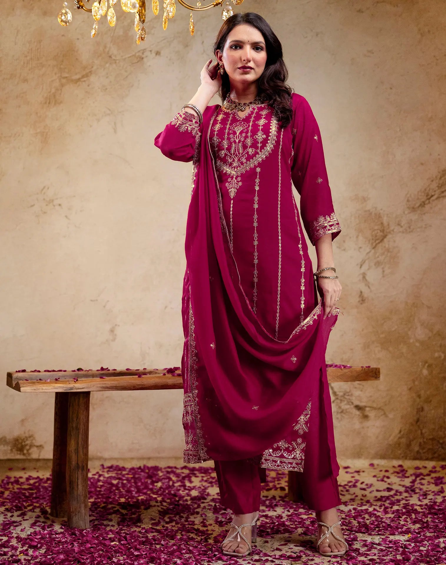 Silk Embroidered Straight 3 Piece Kurta Set