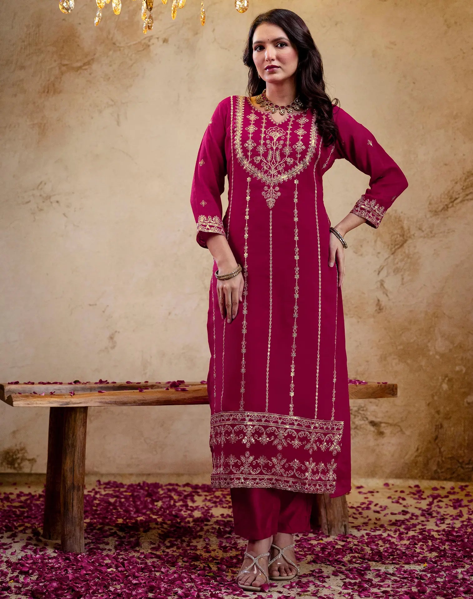 Silk Embroidered Straight 3 Piece Kurta Set