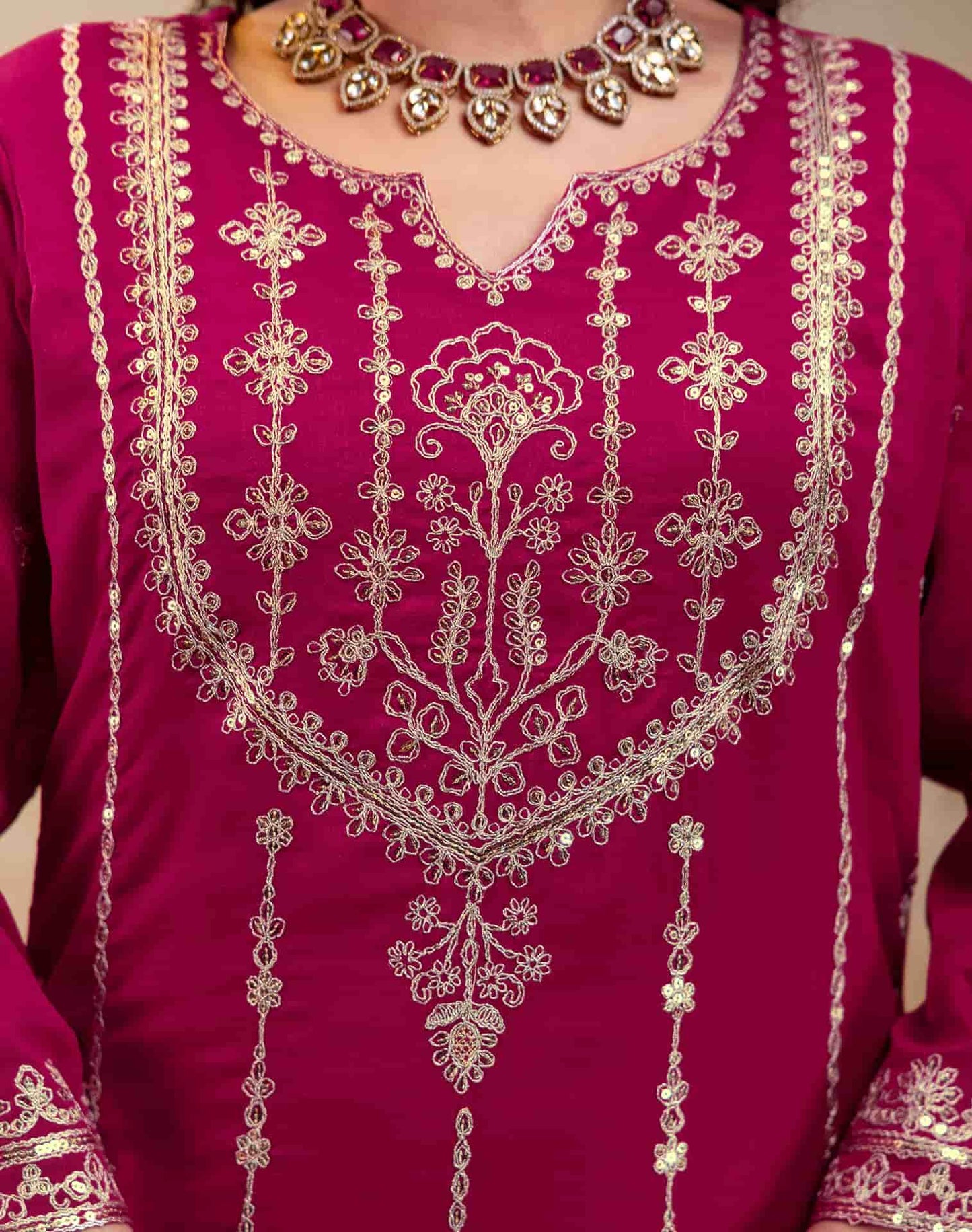 Silk Embroidered Straight Kurta with Pant & Dupatta