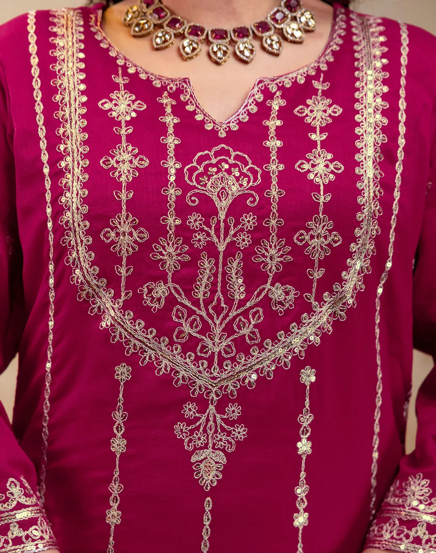 Silk Embroidered Straight 3 Piece Kurta Set