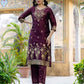 Purple Silk Blend Weaving Straight Kurta Set for Women with Pant & Dupatta