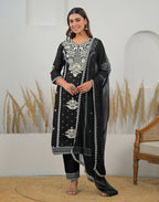 Skylee Rayon Embroidered Straight 3 Piece Kurta Set For Woman