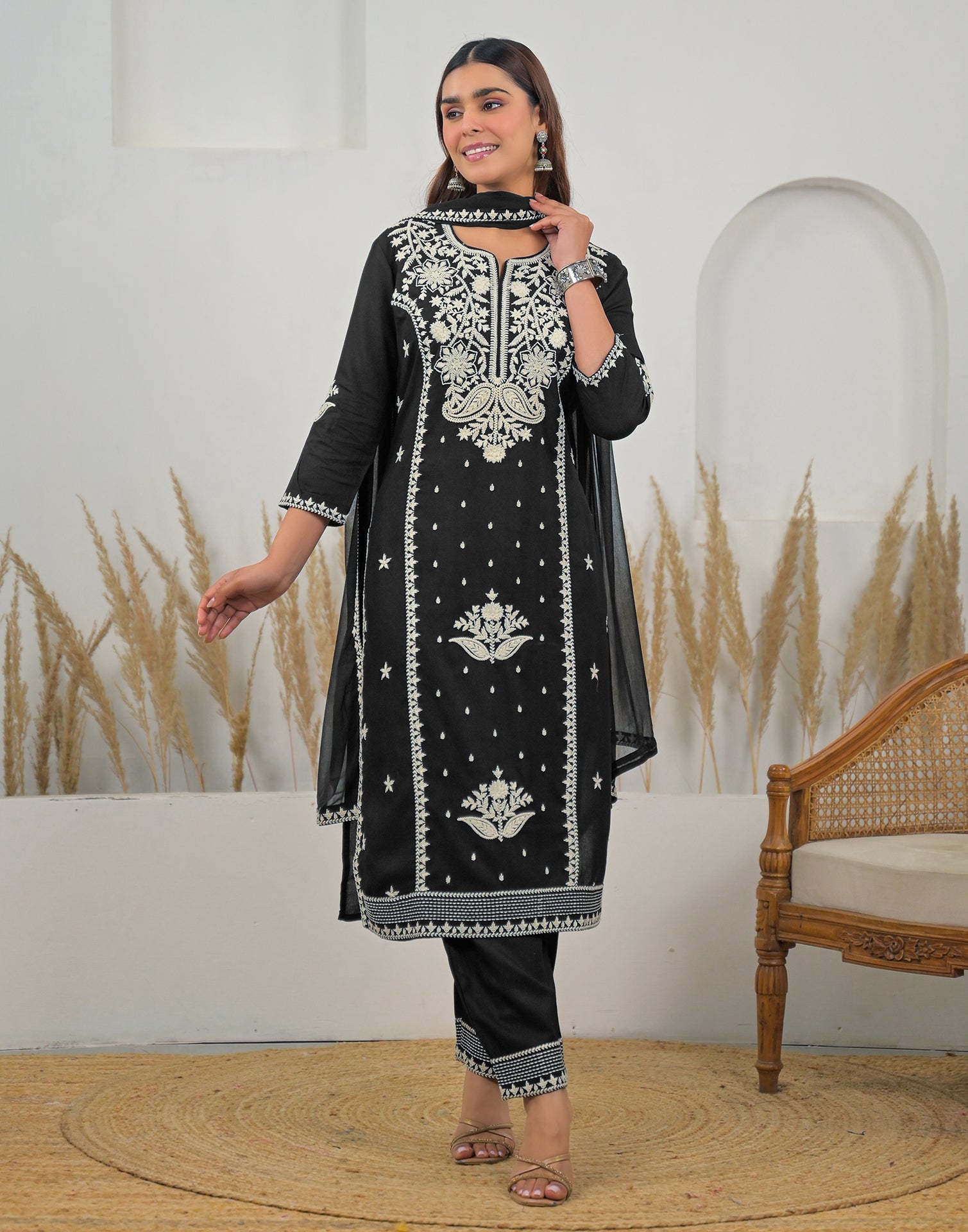 Skylee Rayon Embroidered Straight 3 Piece Kurta Set For Woman
