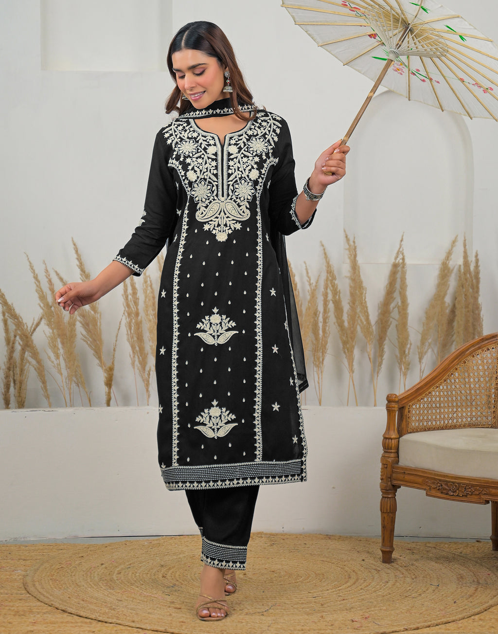 Skylee Rayon Embroidered Straight 3 Piece Kurta Set For Woman