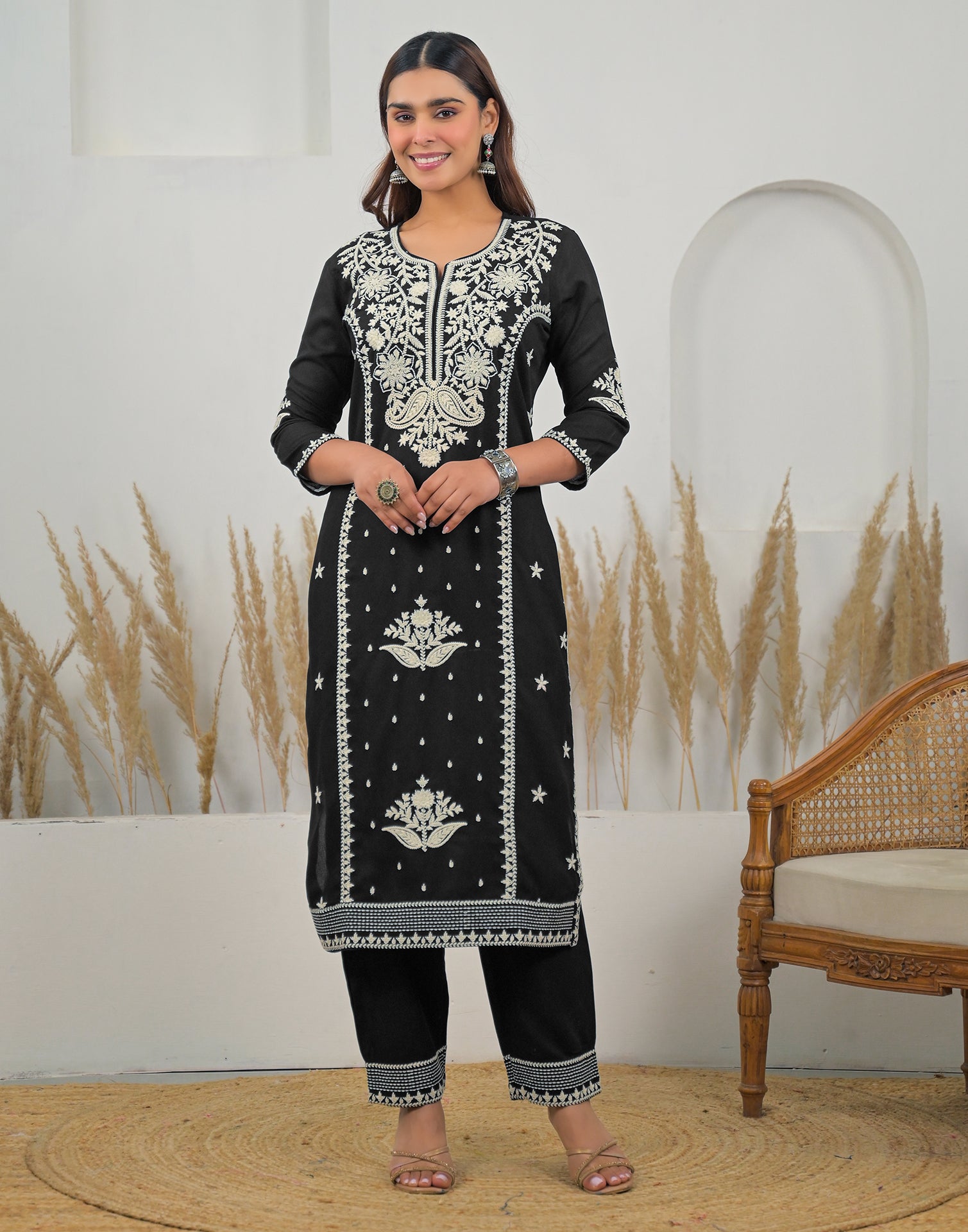Skylee Rayon Embroidered Straight 3 Piece Kurta Set For Woman