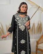 Skylee Rayon Embroidered Straight 3 Piece Kurta Set For Woman