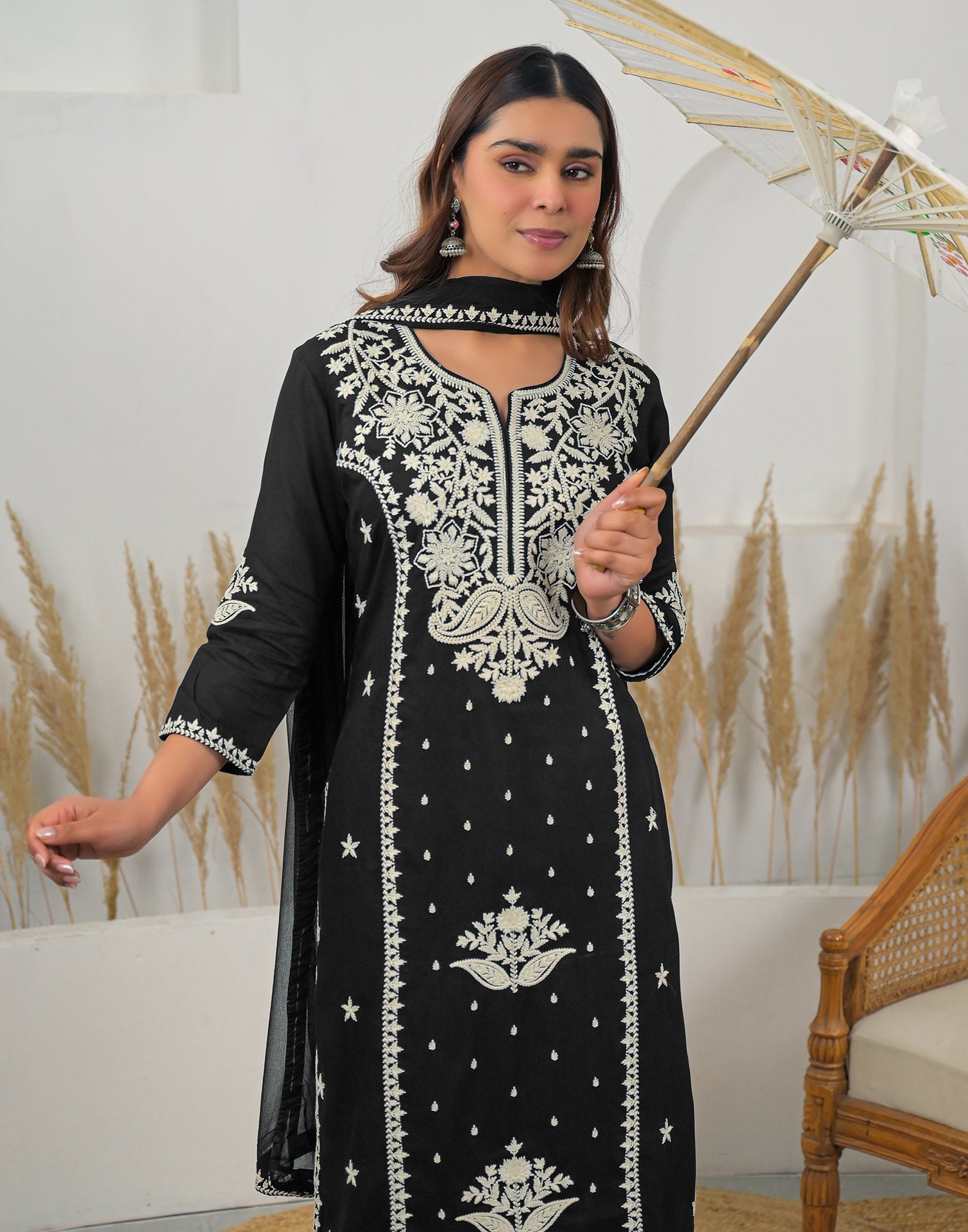 Skylee Rayon Embroidered Straight 3 Piece Kurta Set For Woman