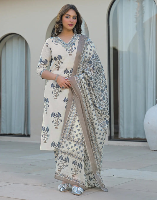 Cotton Printed Straight 3 Piece Kurta Set