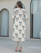 Skylee Cotton Printed Straight 3 Piece Kurta Set For Woman