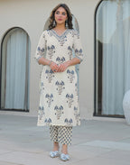 Skylee Cotton Printed Straight 3 Piece Kurta Set For Woman