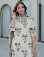 Skylee Cotton Printed Straight 3 Piece Kurta Set For Woman