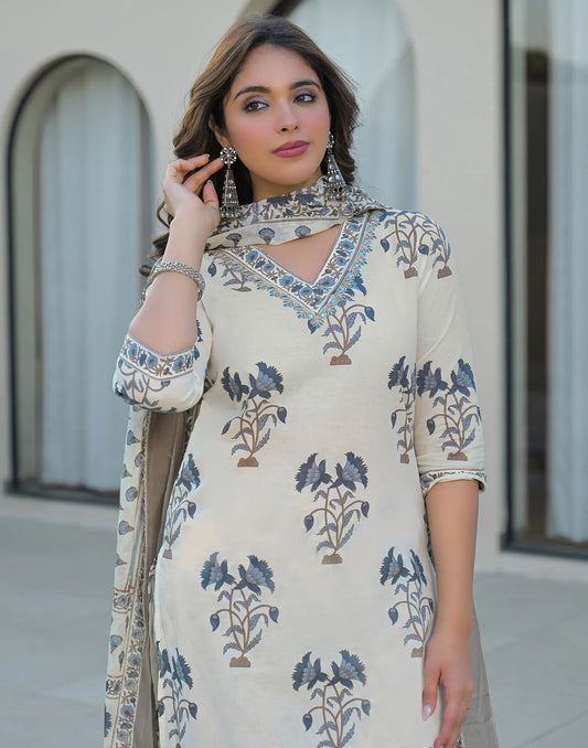 Cotton Printed Straight 3 Piece Kurta Set